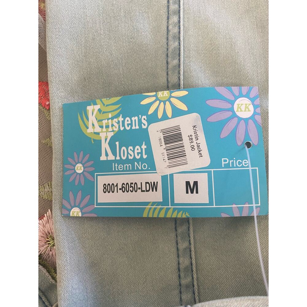 NWT Women’s Denim & Sheer Floral Embroidered Jacket Kristen’s Kloset Medium - Picture 5 of 7